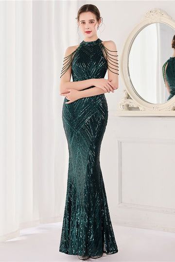 Sirena Halter Verde Oscuro Vestido de Fiesta